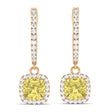 Cushion Shape Yellow Diamond & Diamond Halo Dangling Earrings 14k Rose Gold (2.18ct)
