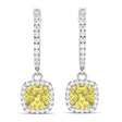 Cushion Shape Yellow Diamond & Diamond Halo Dangling Earrings 14k White Gold (2.18ct)