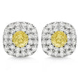 Double Halo Yellow & White Diamond Earrings 14k White Gold (1.36ct)
