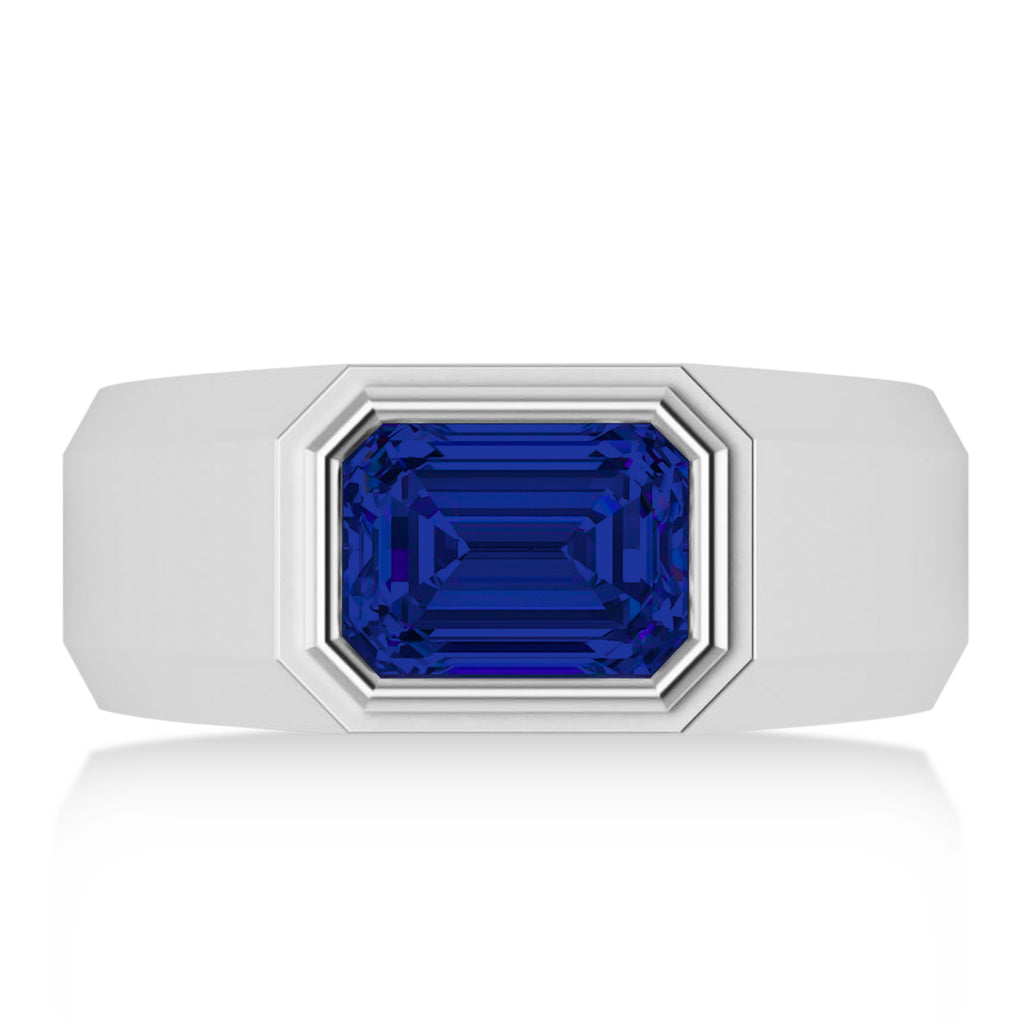 Blue Sapphire Solitaire Men's Engagement Ring 14k White Gold (2.50ct)