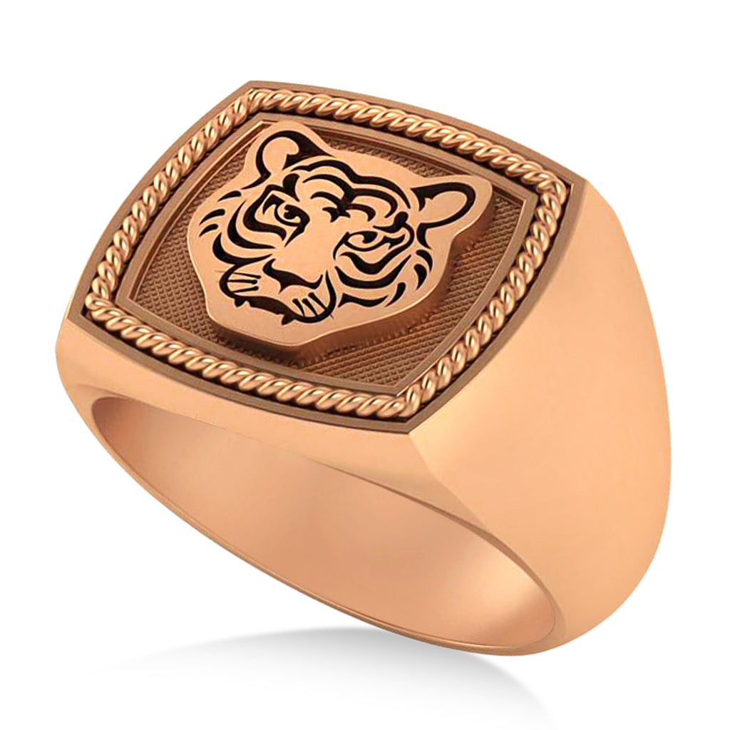 Tiger's Face Shaped Gents Ring 14k Rose Gold