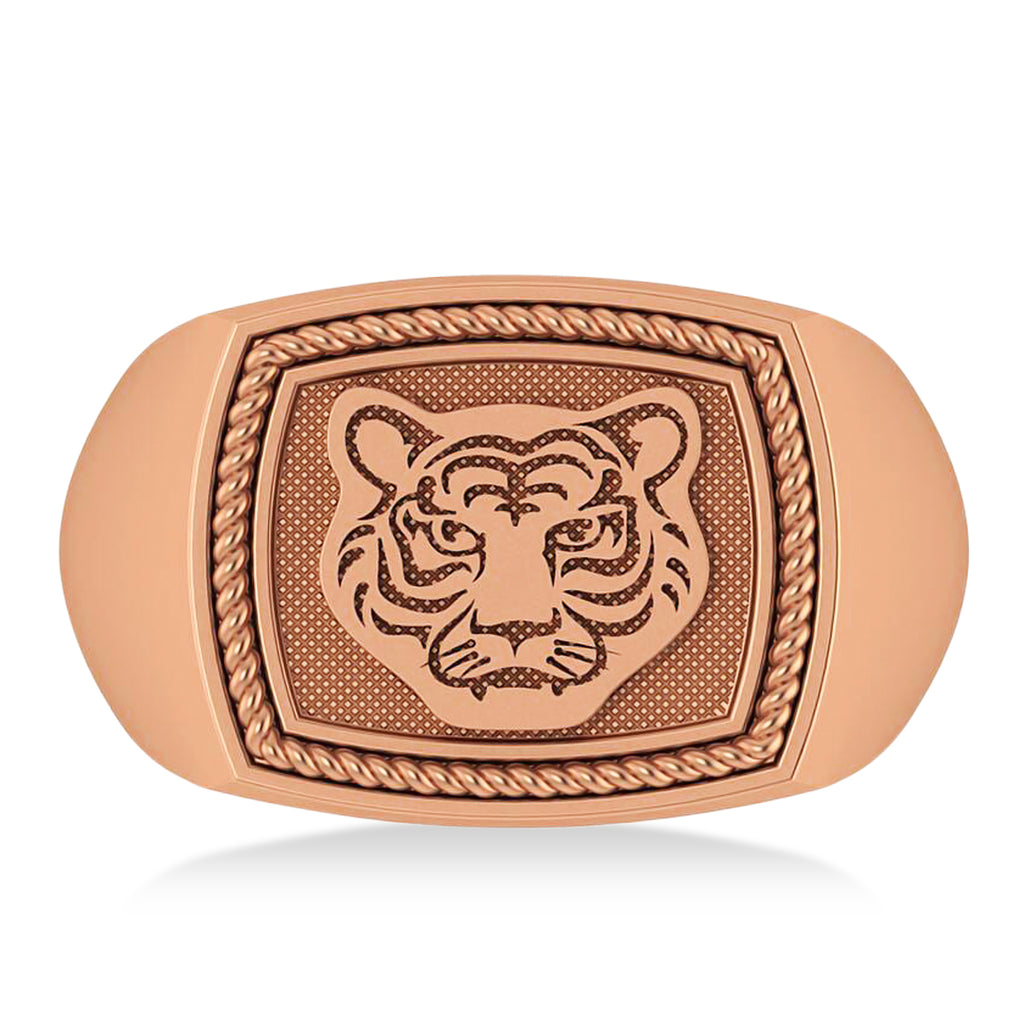 Tiger's Face Shaped Gents Ring 14k Rose Gold