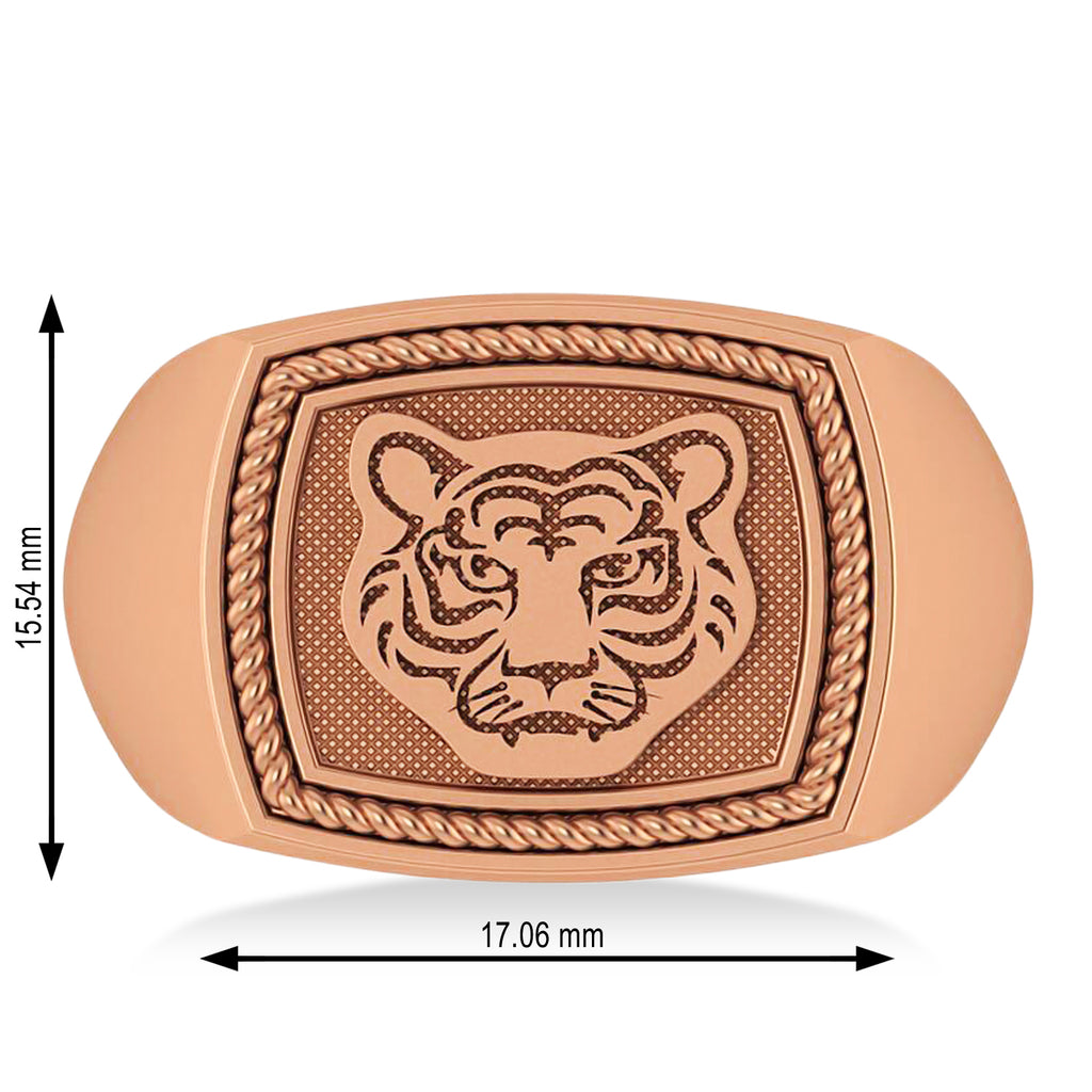 Tiger's Face Shaped Gents Ring 14k Rose Gold