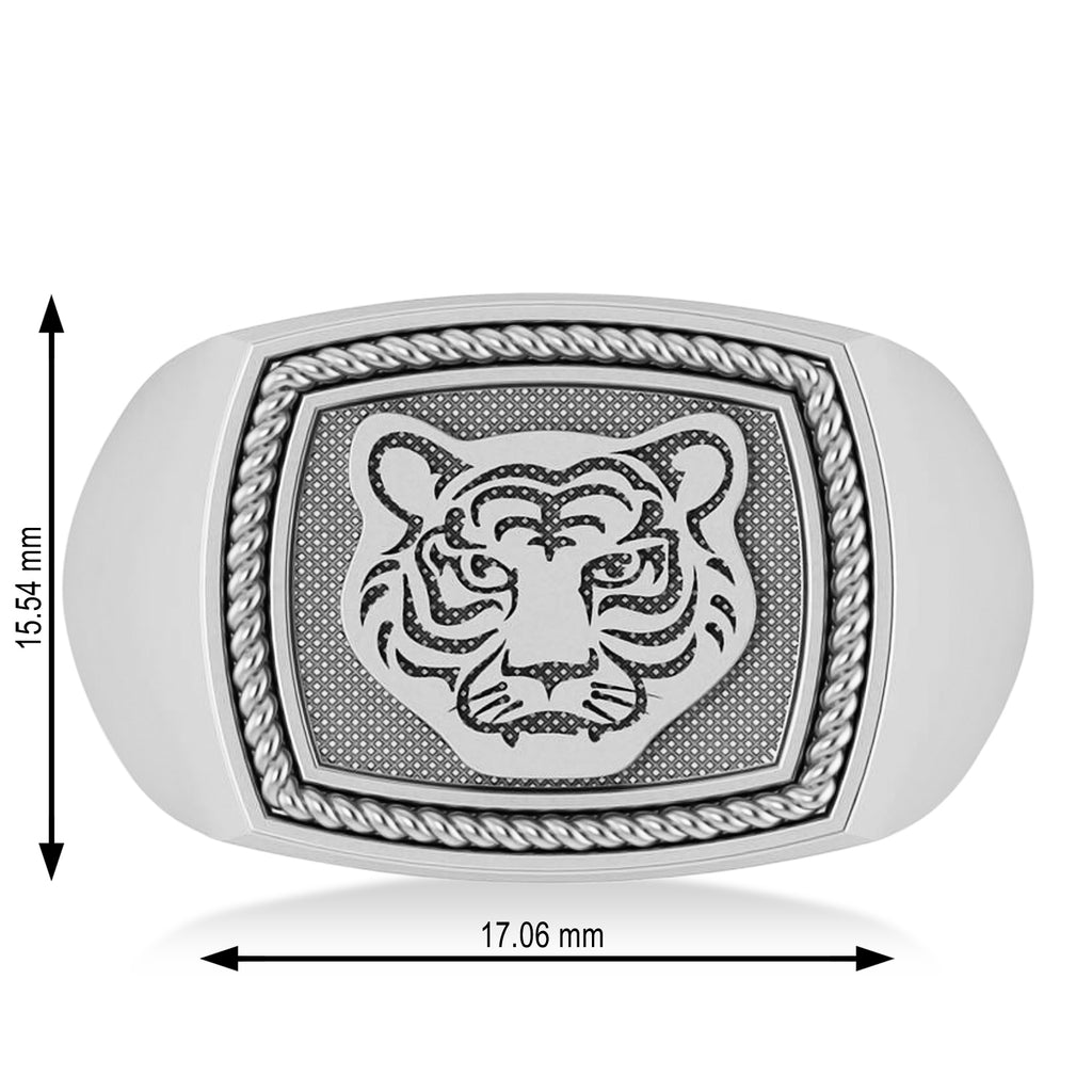 Tiger's Face Shaped Gents Ring 14k White Gold
