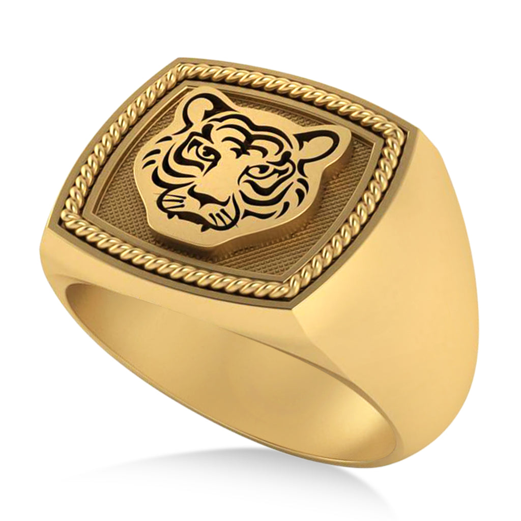 Tiger's Face Shaped Gents Ring 14k Yellow Gold