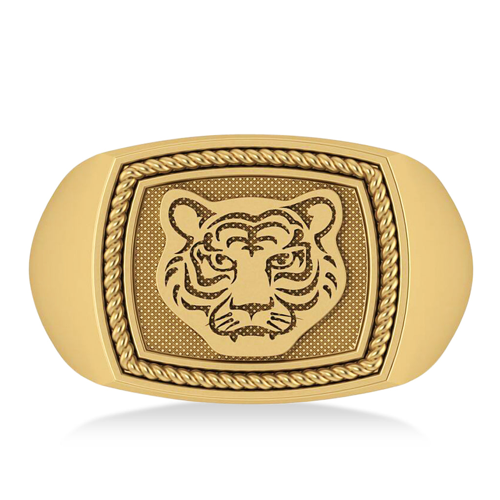 Tiger's Face Shaped Gents Ring 14k Yellow Gold