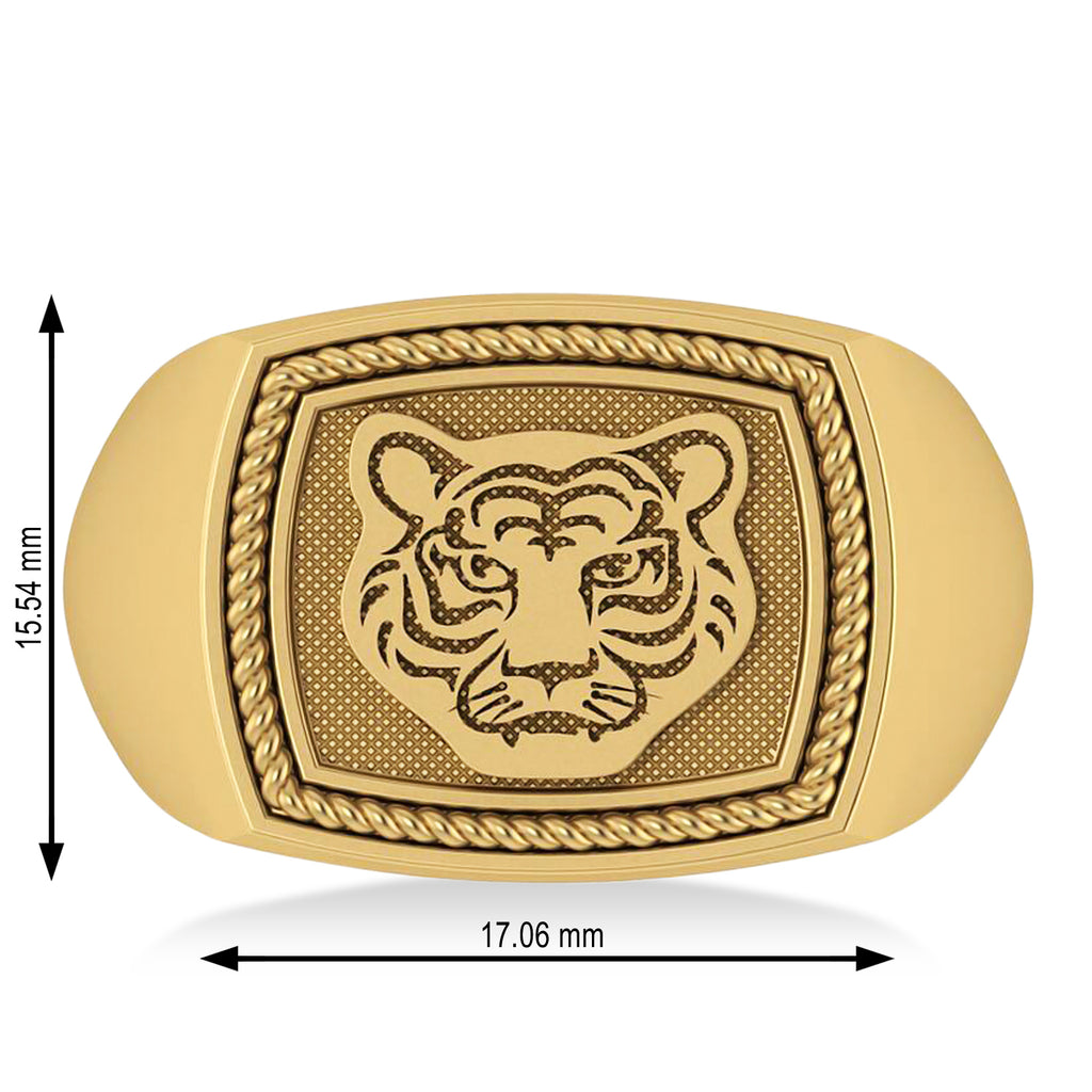 Tiger's Face Shaped Gents Ring 14k Yellow Gold