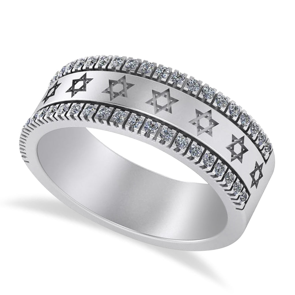 Diamond Jewish Star of David Mens Ring 14K White Gold (.46ct)