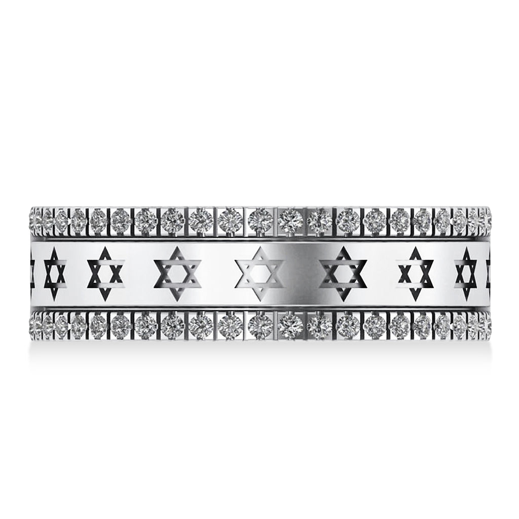 Diamond Jewish Star of David Mens Ring 14K White Gold (.46ct)