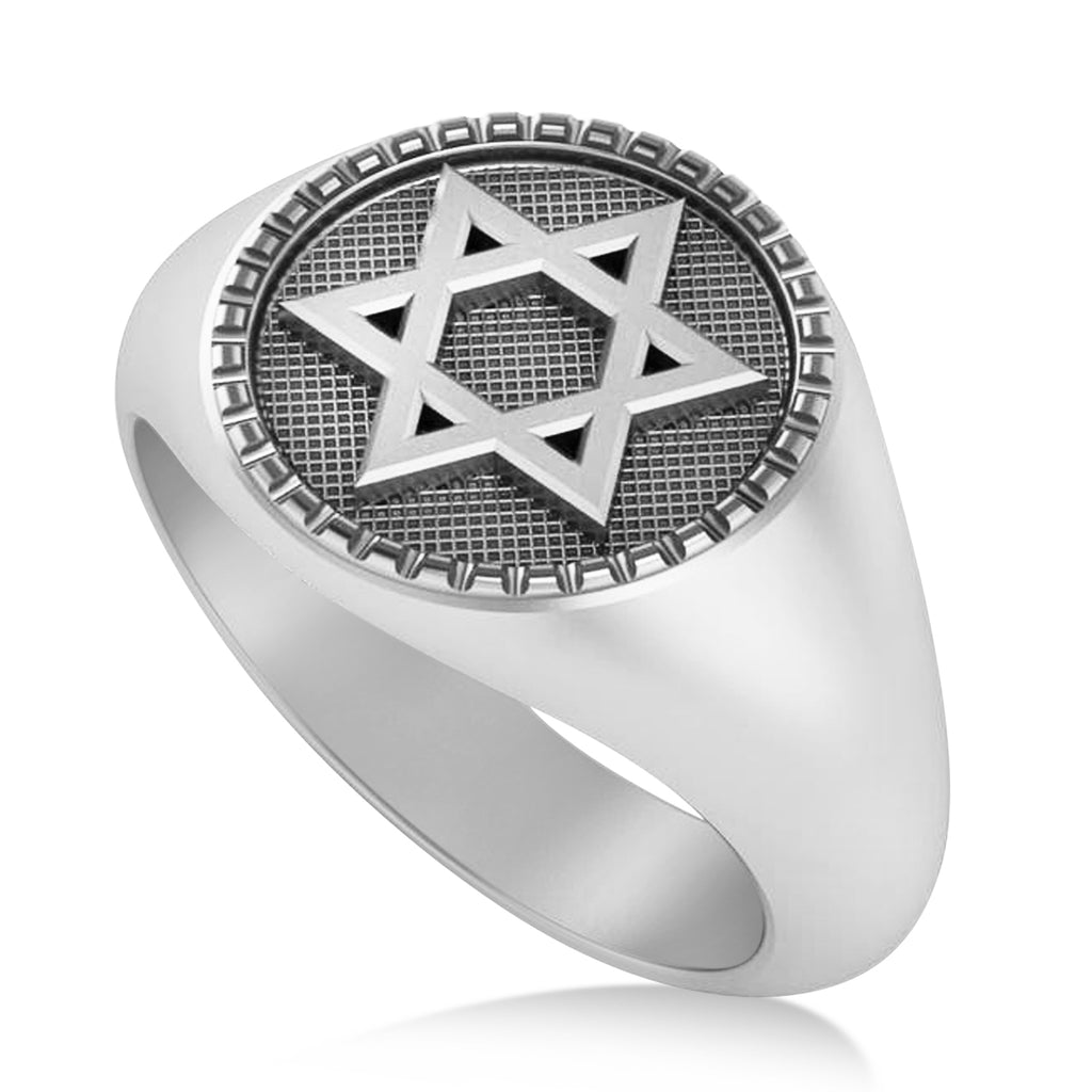 Jewish Star Of David Mens Ring 14K White Gold