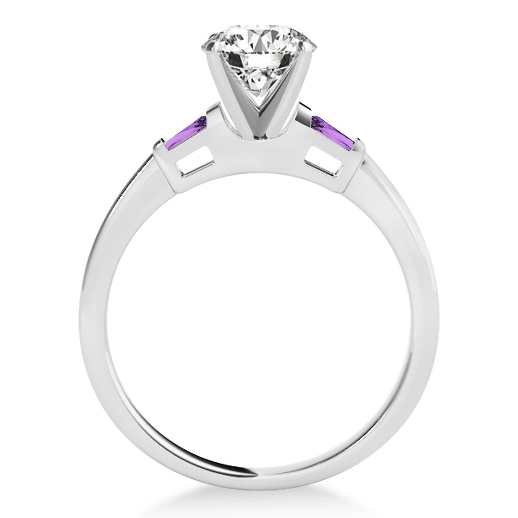 Tapered Baguette 3-Stone Amethyst Engagement Ring 18k White Gold (0.10ct)