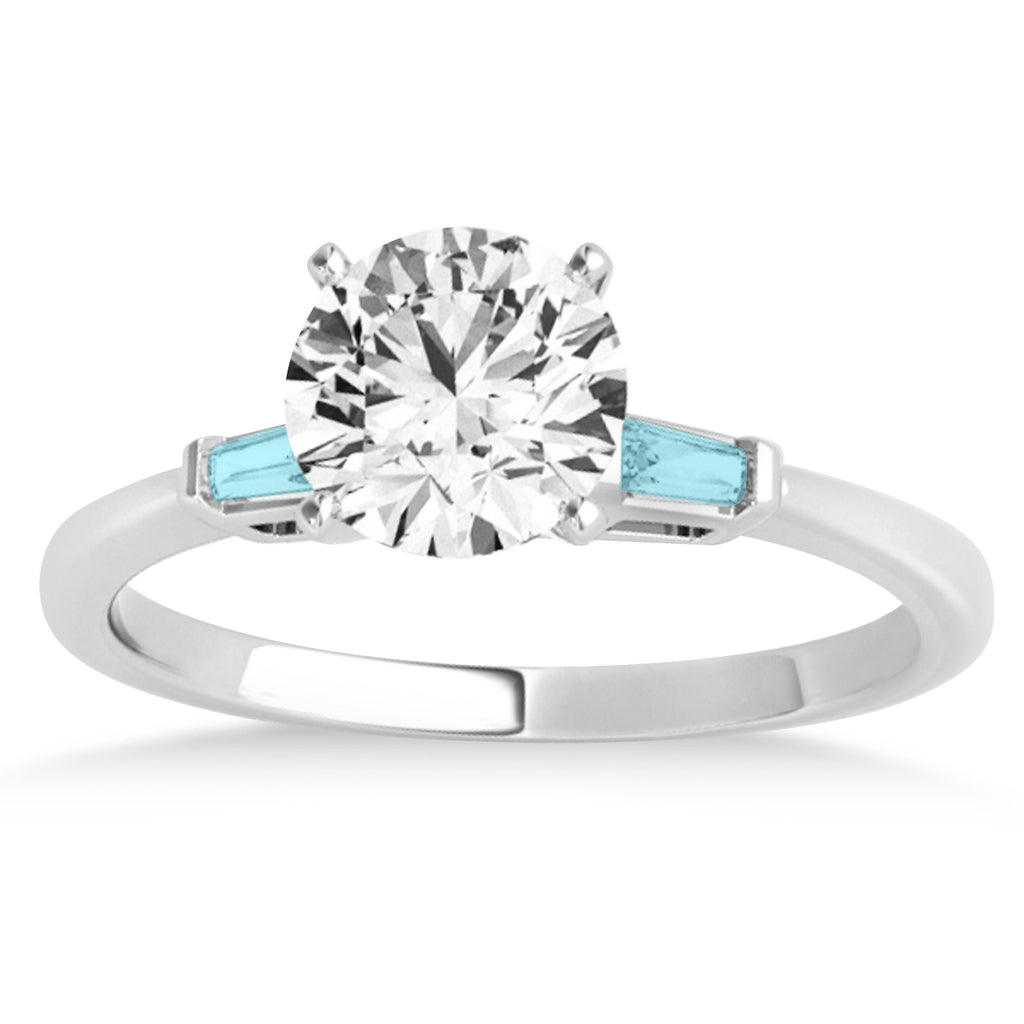 Tapered Baguette 3-Stone Aquamarine Engagement Ring 14k White Gold (0.10ct)