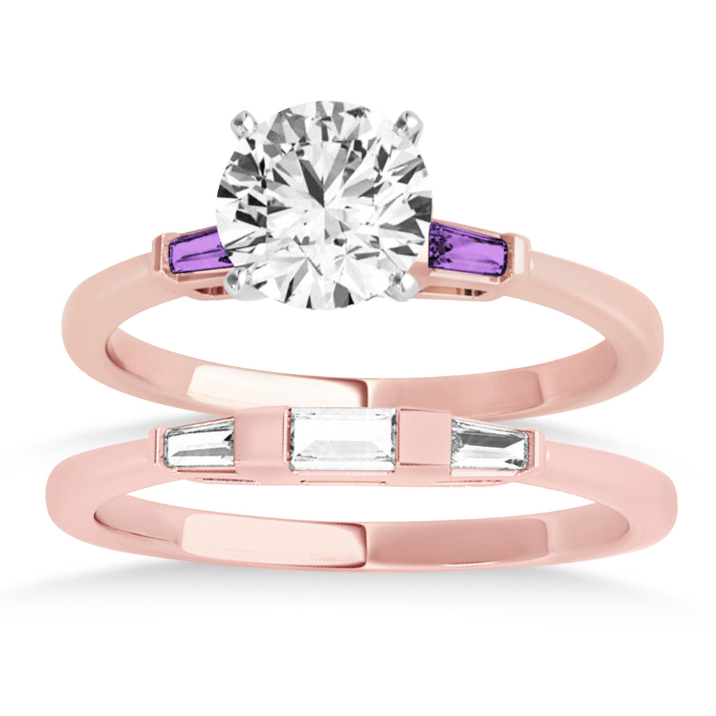 Tapered Baguette 3-Stone Amethyst Bridal Set 18k Rose Gold (0.30ct)