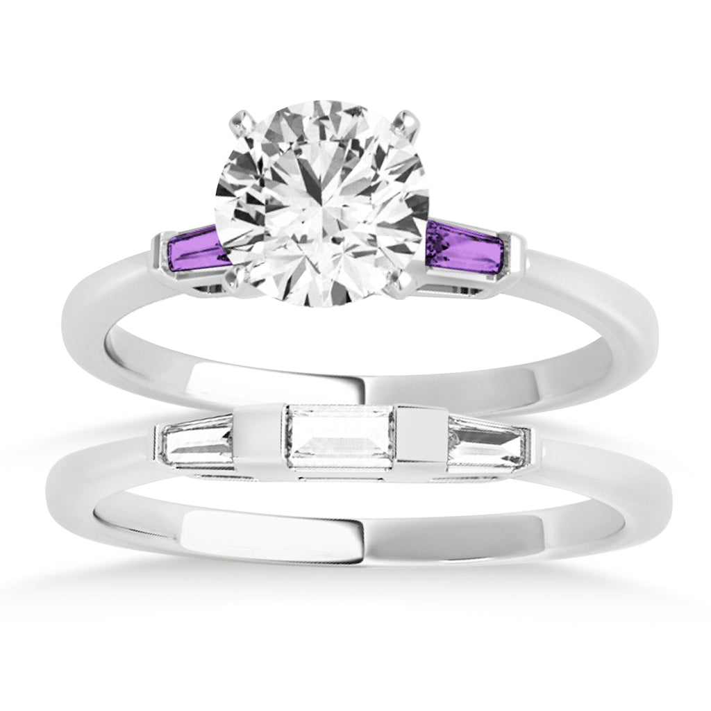 Tapered Baguette 3-Stone Amethyst Bridal Set Palladium (0.30ct)