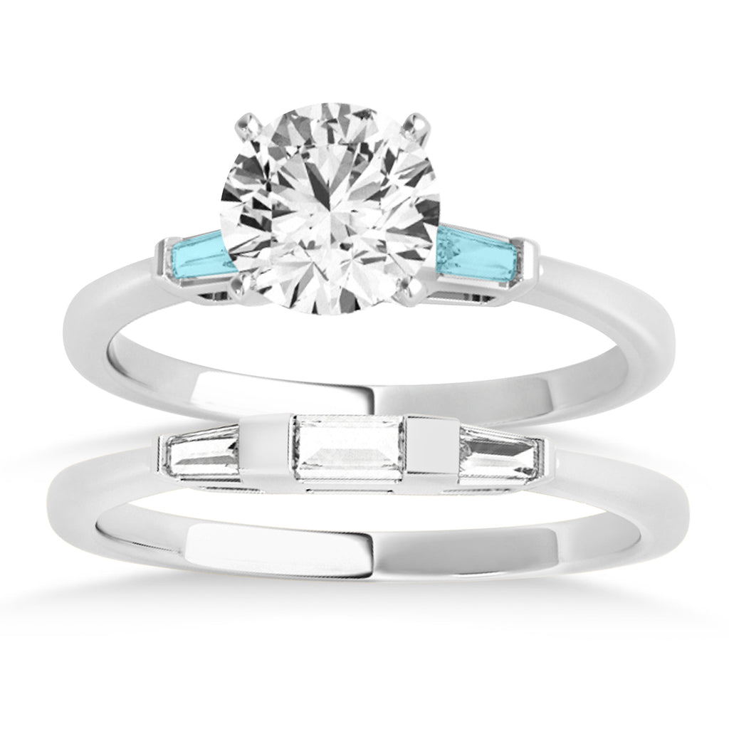 Tapered Baguette 3-Stone Aquamarine Bridal Set 14k White Gold (0.30ct)