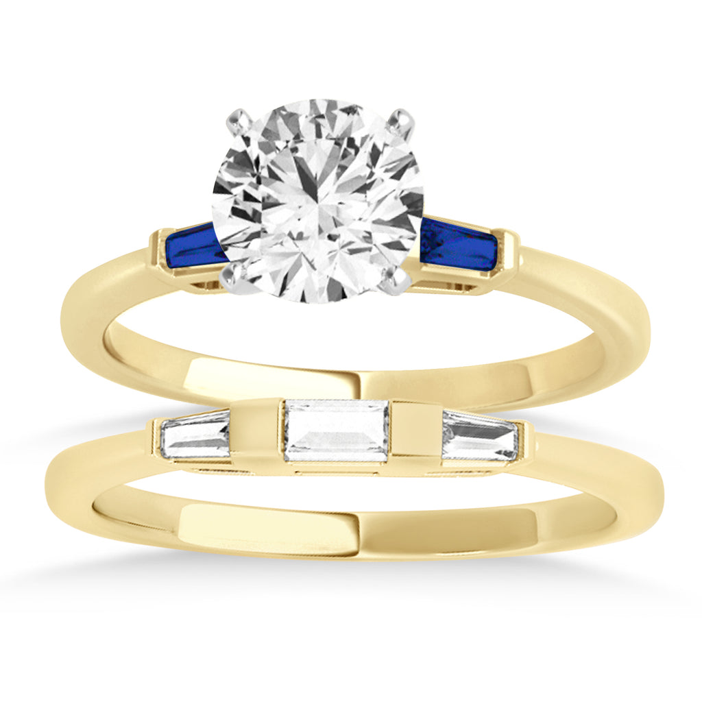 Tapered Baguette 3-Stone Blue Sapphire Bridal Set 18k Yellow Gold (0.30ct)
