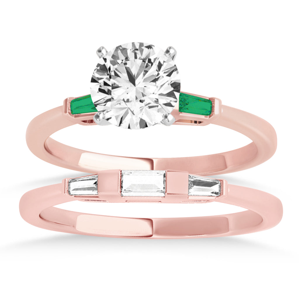 Tapered Baguette 3-Stone Emerald Bridal Set 18k Rose Gold (0.30ct)