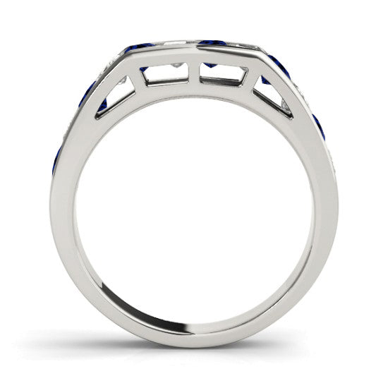 Diamond and Blue Sapphire Accented Bridal Set 14k White Gold 2.20ct