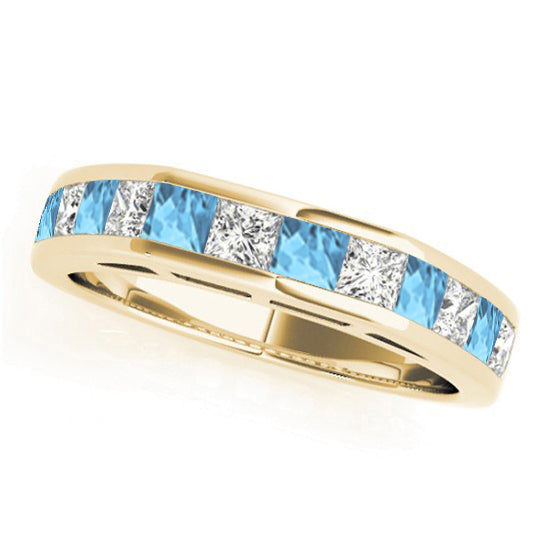 Diamond and Blue Topaz Accented Bridal Set 14k Yellow Gold 2.20ct