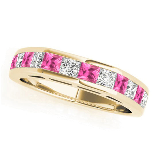 Diamond and Pink Sapphire Accented Bridal Set 14k Yellow Gold 2.20ct