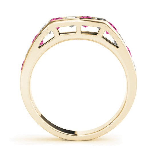 Diamond and Pink Sapphire Accented Bridal Set 14k Yellow Gold 2.20ct
