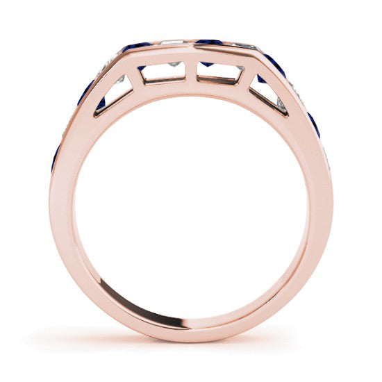 Diamond and Blue Sapphire Accented Wedding Band 14k Rose Gold 1.20ct