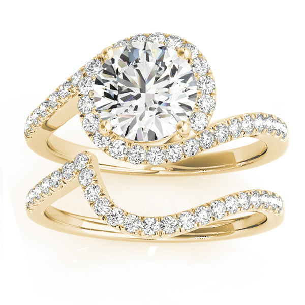 Diamond Halo Swirl Bridal Engagement Ring Set14k Yellow Gold 0.43ct