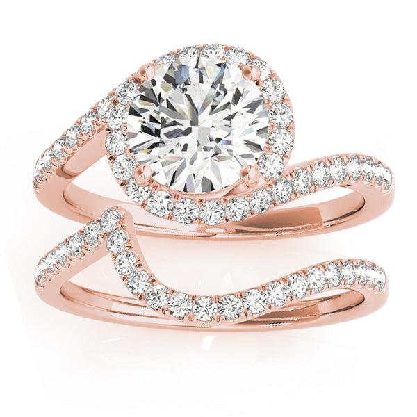Lab Diamond Halo Swirl Bridal Engagement Ring Set14k Rose Gold 0.43ct