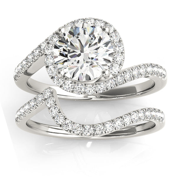 Diamond Halo Swirl Bridal Engagement Ring Set Platinum 0.43ct