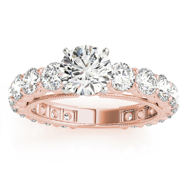 Luxury Diamond Eternity Engagement Ring Setting 14k Rose Gold 1.96ct
