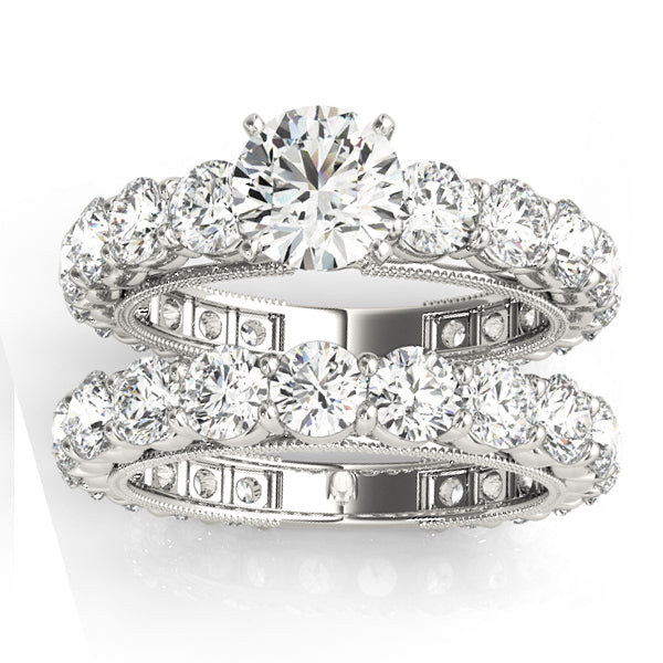 Luxury Lab Diamond Eternity Bridal Ring Set 18k White Gold 4.57ct