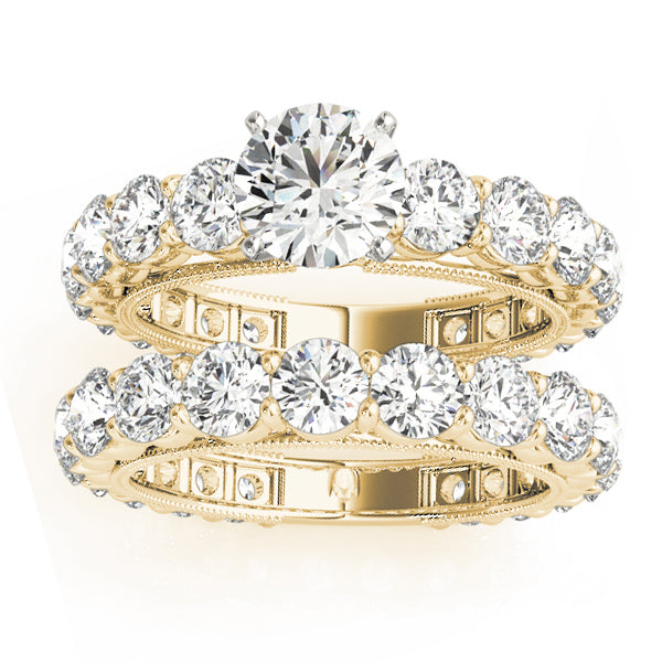 Luxury Lab Diamond Eternity Bridal Ring Set 18k Yellow Gold4.57ct