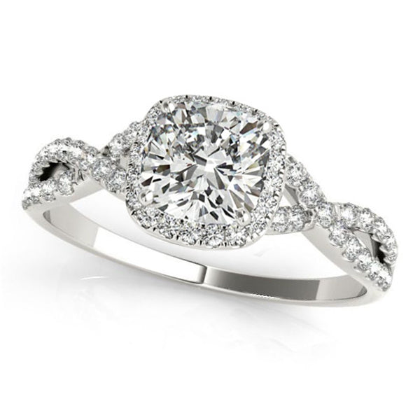 Twisted Cushion Moissanite Engagement Ring 18k White Gold (1.00ct)