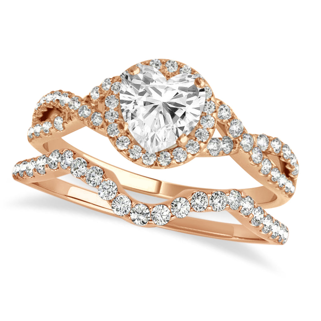 Twisted Heart Diamond Engagement Ring Bridal Set 14k Rose Gold (1.57ct)