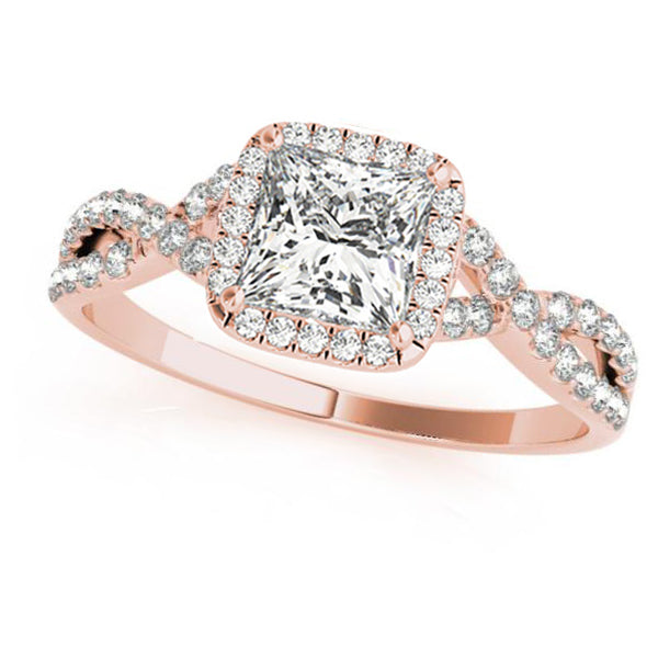 Twisted Princess Diamond Engagement Ring Bridal Set 14k Rose Gold (1.07ct)
