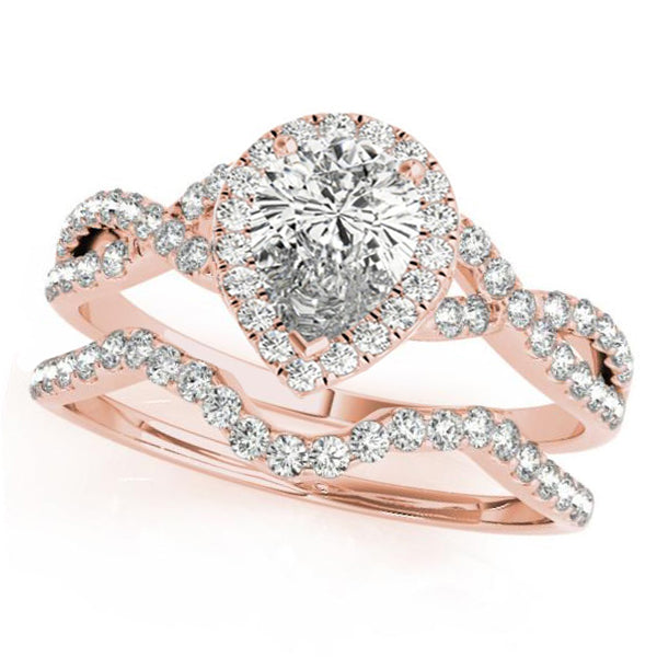 Twisted Pear Diamond Engagement Ring Bridal Set 14k Rose Gold (1.57ct)