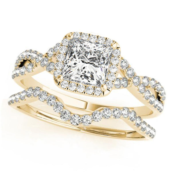 Twisted Princess Diamond Engagement Ring Bridal Set 14k Yellow Gold (0.57ct)