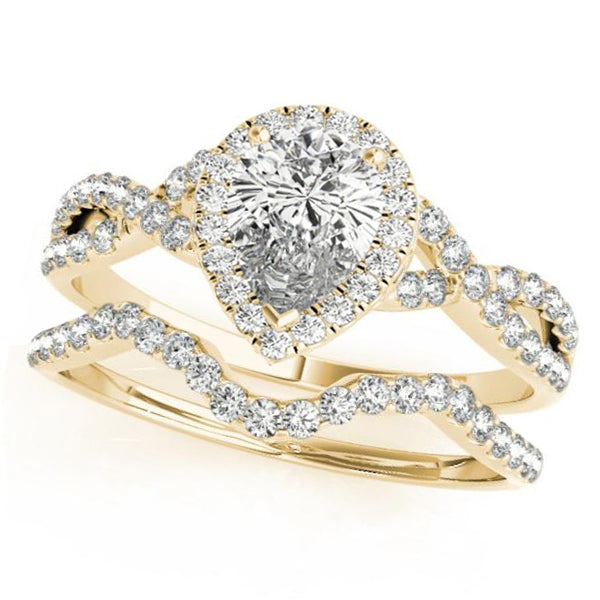 Twisted Pear Diamond Engagement Ring Bridal Set 14k Yellow Gold (1.07ct)