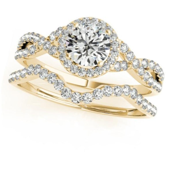 Twisted Round Diamond Engagement Ring Bridal Set 14k Yellow Gold (1.57ct)
