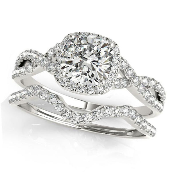 Twisted Cushion Moissanite Bridal Sets 18k White Gold (0.57ct)