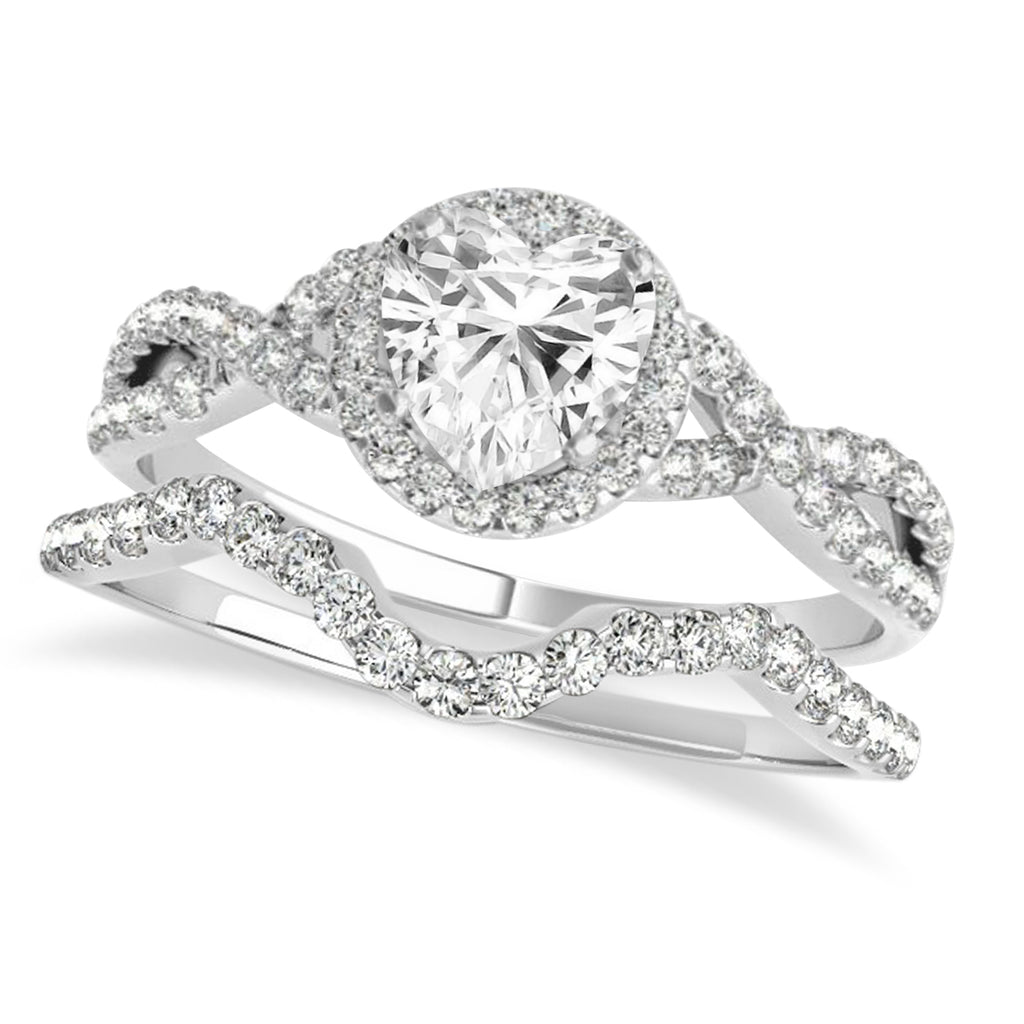 Twisted Heart Diamond Engagement Ring Bridal Set 18k White Gold (1.57ct)