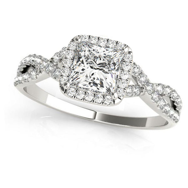 Twisted Princess Diamond Engagement Ring Bridal Set 18k White Gold (1.07ct)