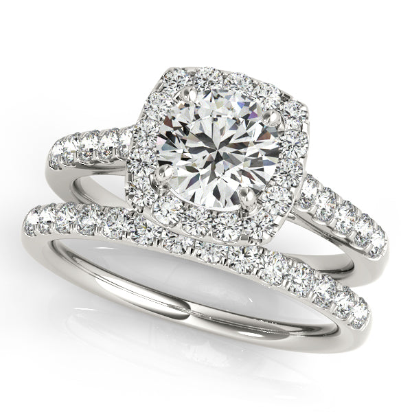 Square Halo Round Diamond Bridal Set 14k White Gold (1.61ct)