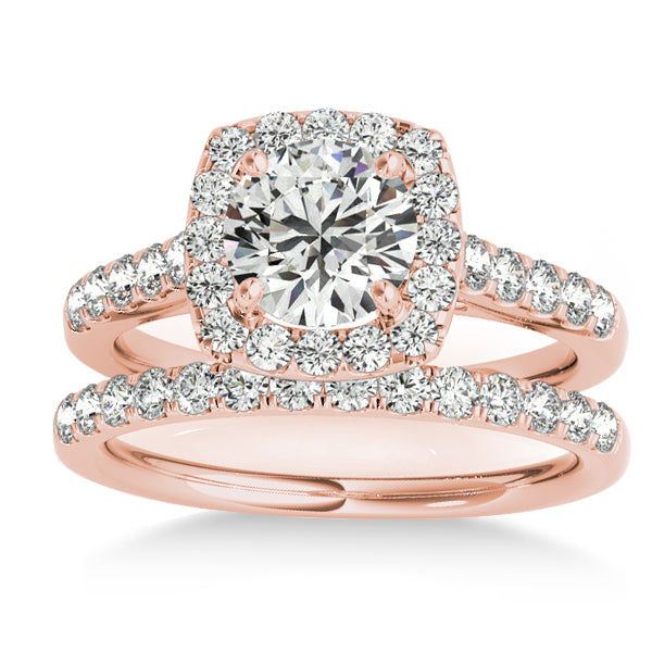 Halo Square Diamond Bridal Set 14k Rose Gold (0.61ct)