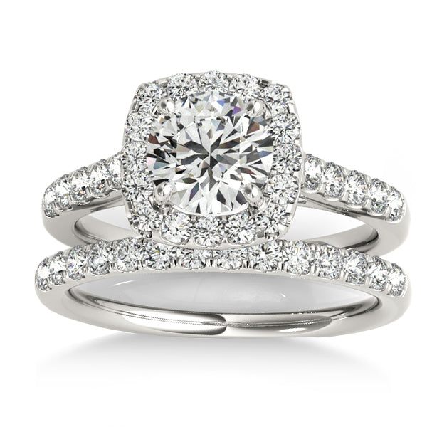 Halo Square Diamond Bridal Set 14k White Gold (0.61ct)