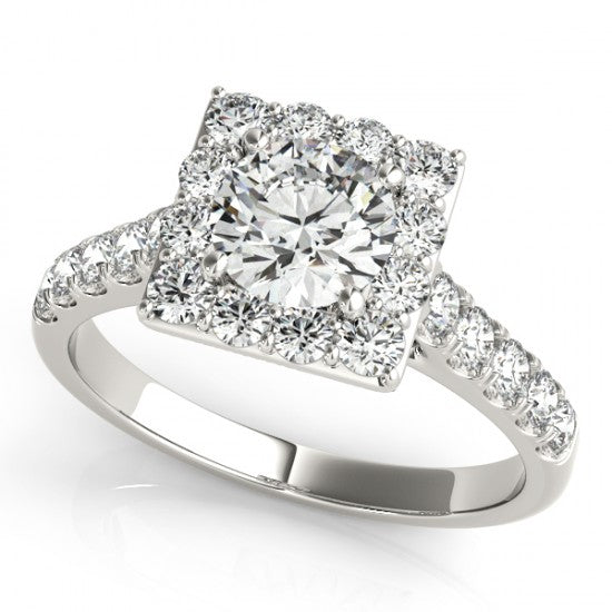 Diamond Halo Square Border Engagement Ring 14k White Gold (3.05ct)