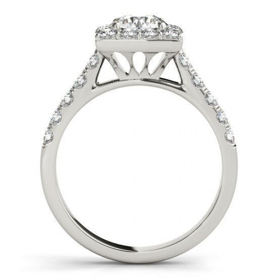 Diamond Halo Square Border Engagement Ring 14k White Gold (3.05ct)