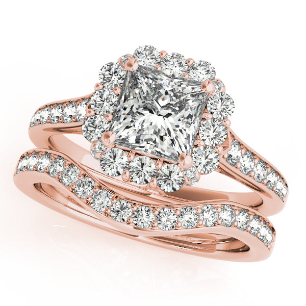 Princess Cut & Floral Halo Diamond Bridal Set 14k Rose Gold (1.58ct)