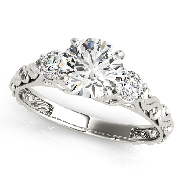 Vintage Heirloom Lab Diamond Three Stone Engagement Ring 14k White Gold (2.25ct)