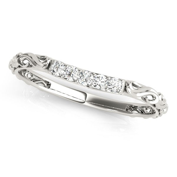 Vintage Heirloom Filigree Lab Diamond Wedding Band 14k White Gold (0.10ct)